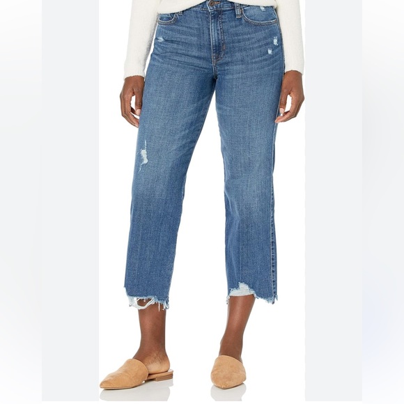 Ella Moss Denim - Ella Moss High Waist Wide Leg Crop Jeans Raw Hem Distressed Size 28